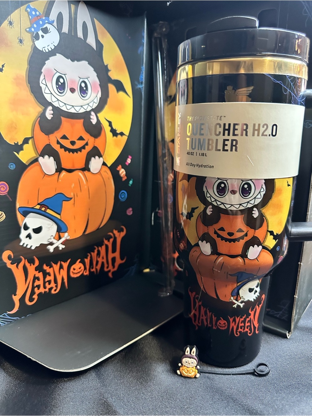 Stanley Quencher H2.0 Halloween Labubu Tumbler - Black/Orange